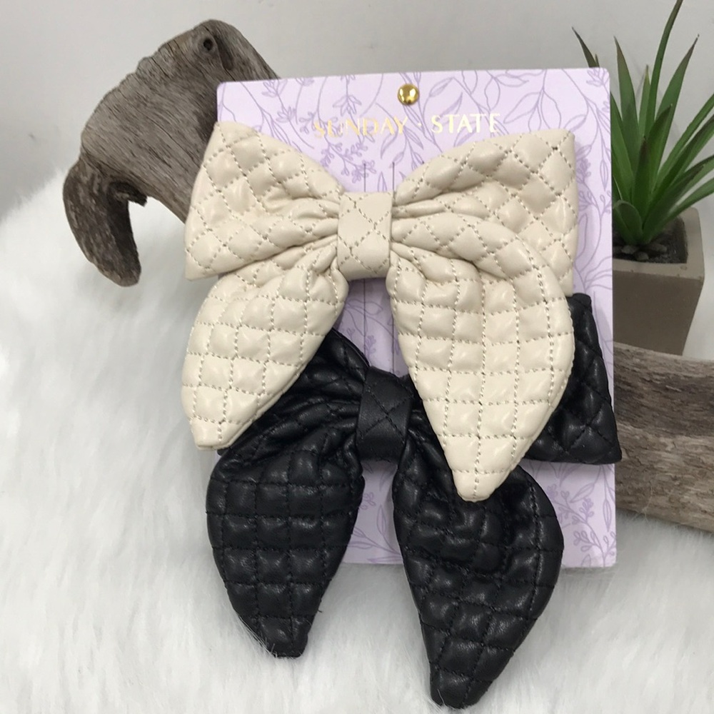 NWT SUNDAY STATE Faux Quilted Leather Bow 80’s Madonna Hair Barrette Clip